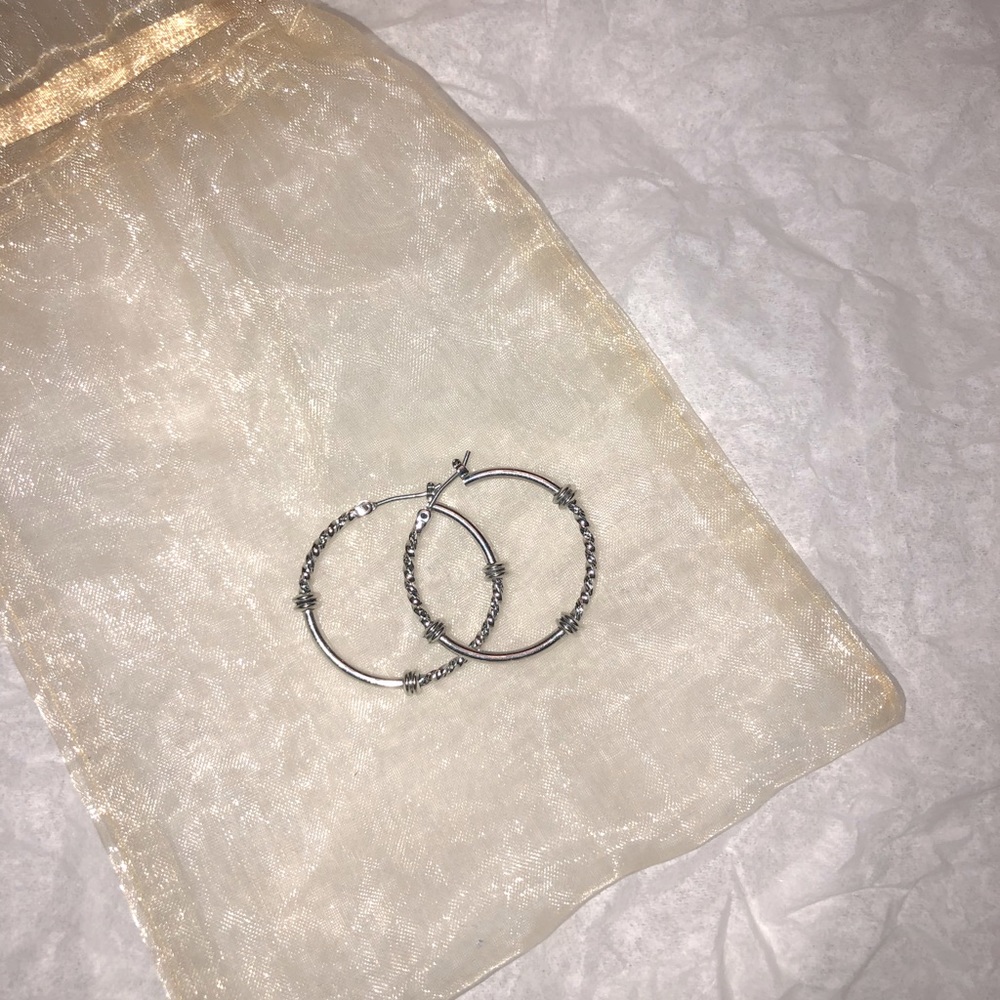 Lia Sophia silver tone textured hoop earrings